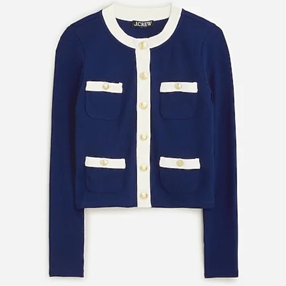 J. Crew Navy and White Button-Up Blazer